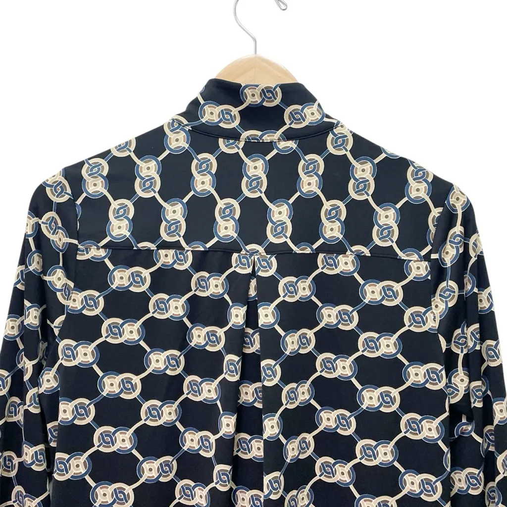 J. McLaughlin Berlin Shirt Dress Heraldic Knot Black Blue Chain Print Size Small - Image 9