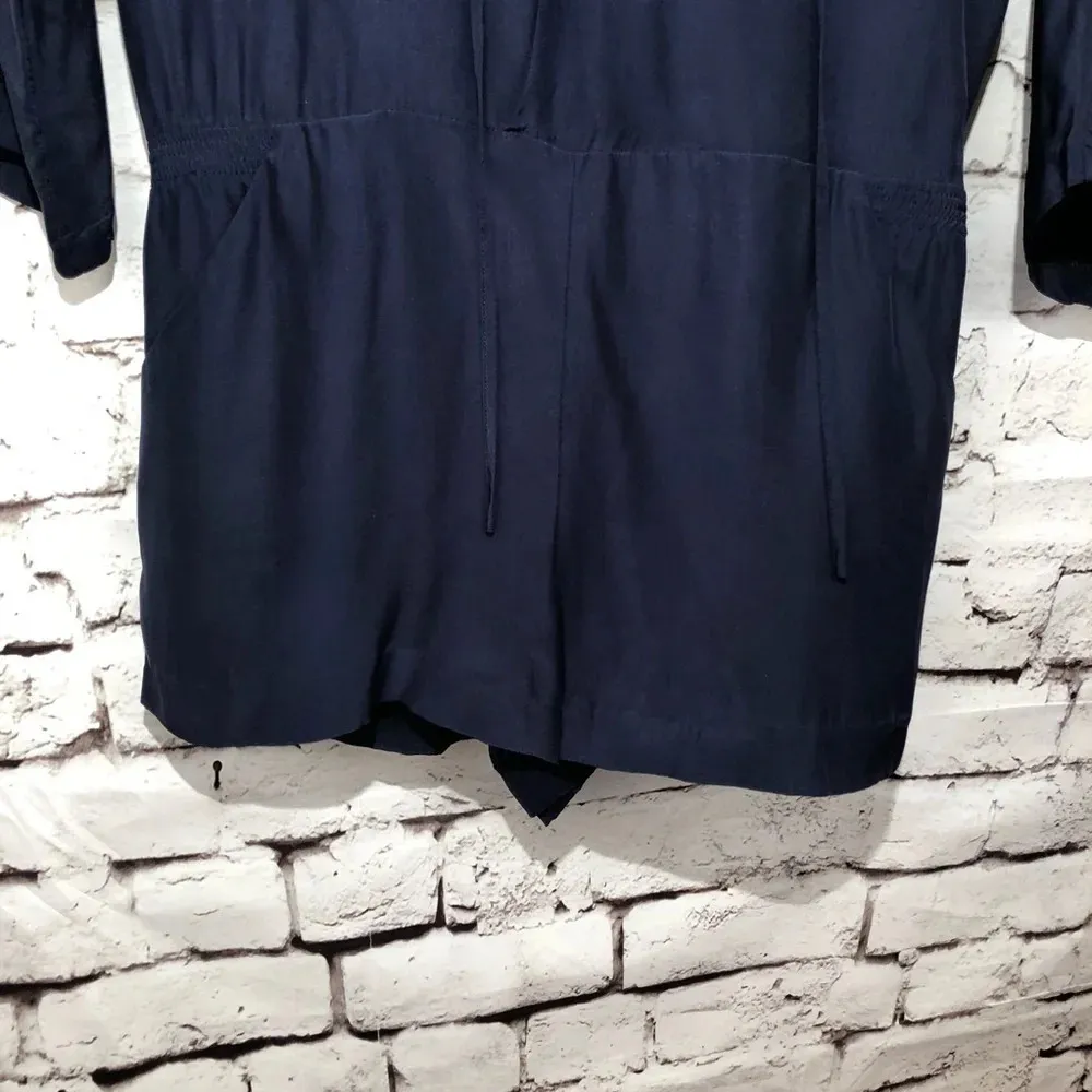 Parker Navy Blue‎ Silk Embellished Shorts Romper - Image 2