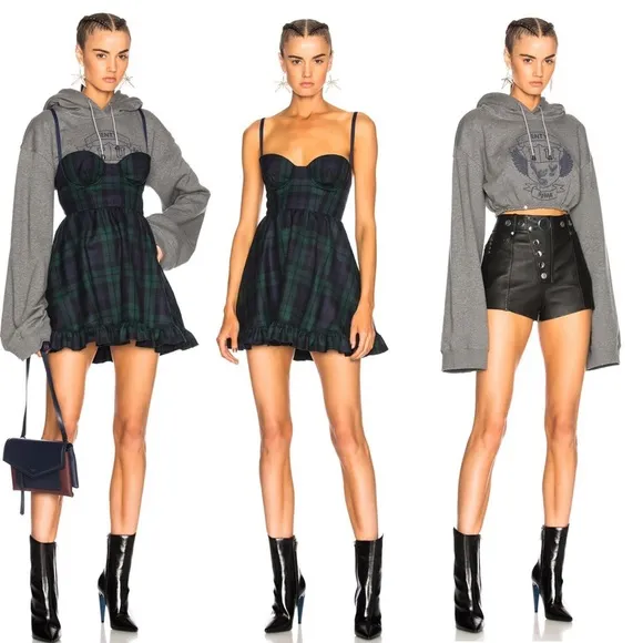 Fenty x Puma Sweatshirt w/ Mini Tartan Plaid Dress in Charcoal - Image 2