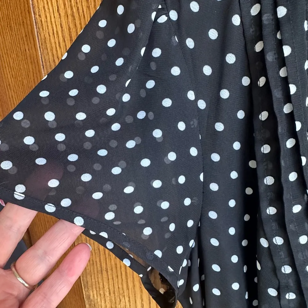 MSK Women 16W Polka Dot Chiffon Knee Length Dress Fit N Flare Black White - Image 3