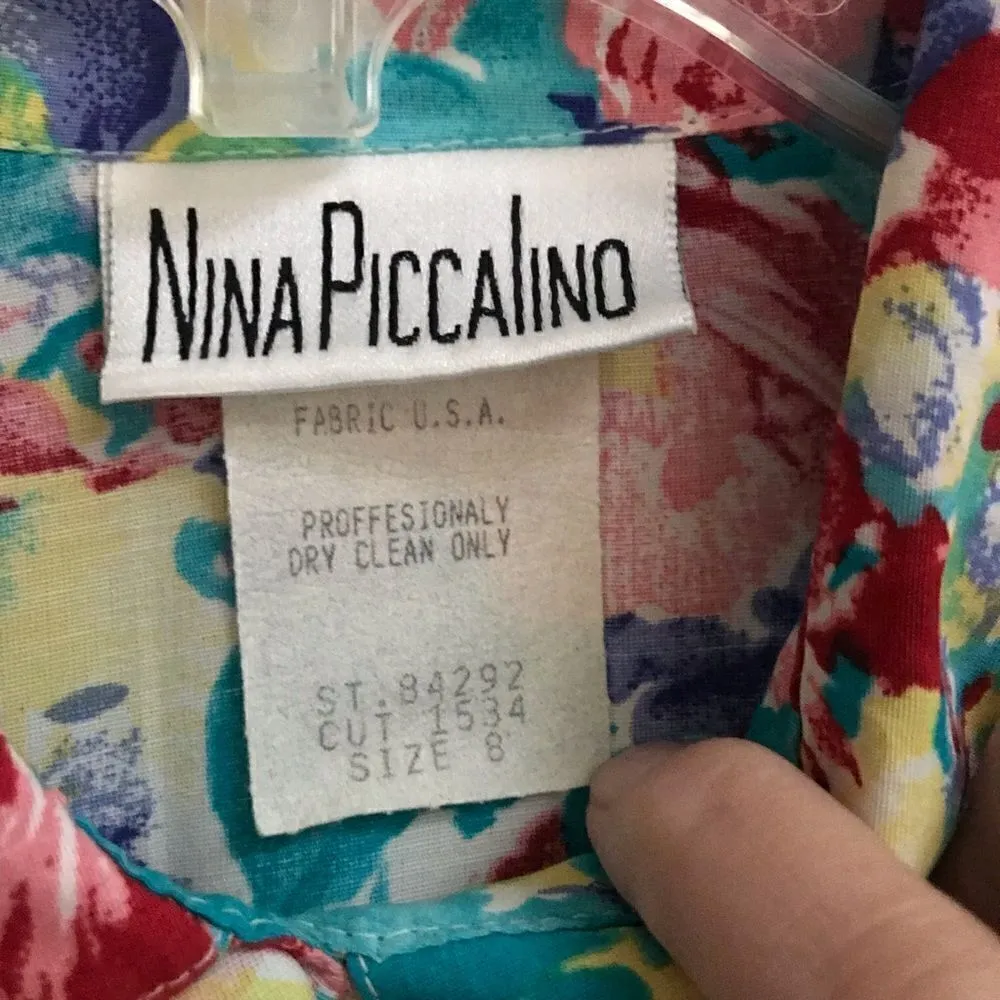 Vintage 80s Nina Piccalino Liberty Granny floral belted dress 8 Blue - Image 7
