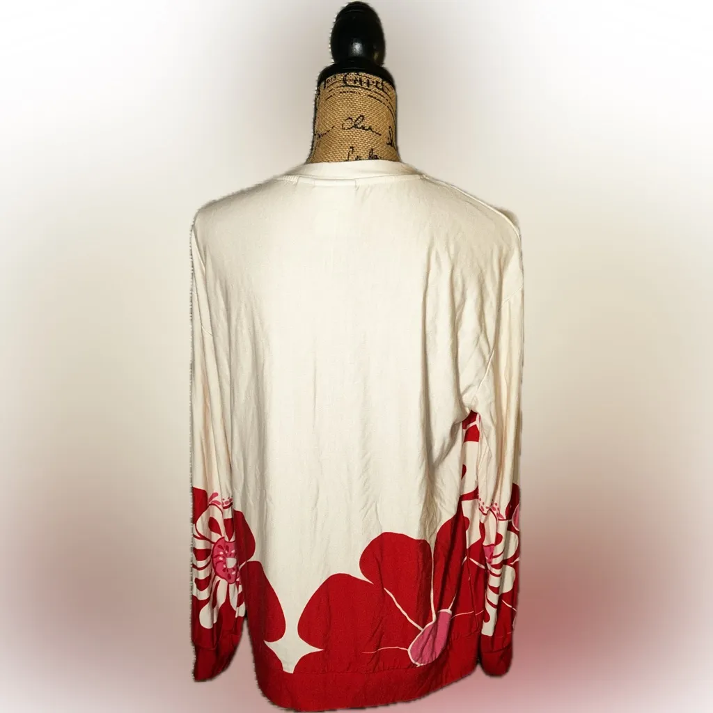 Farm Rio Anthropologie Oversized Baggy Retro Floral Red Pink Cream Sweatshirt M - Image 9