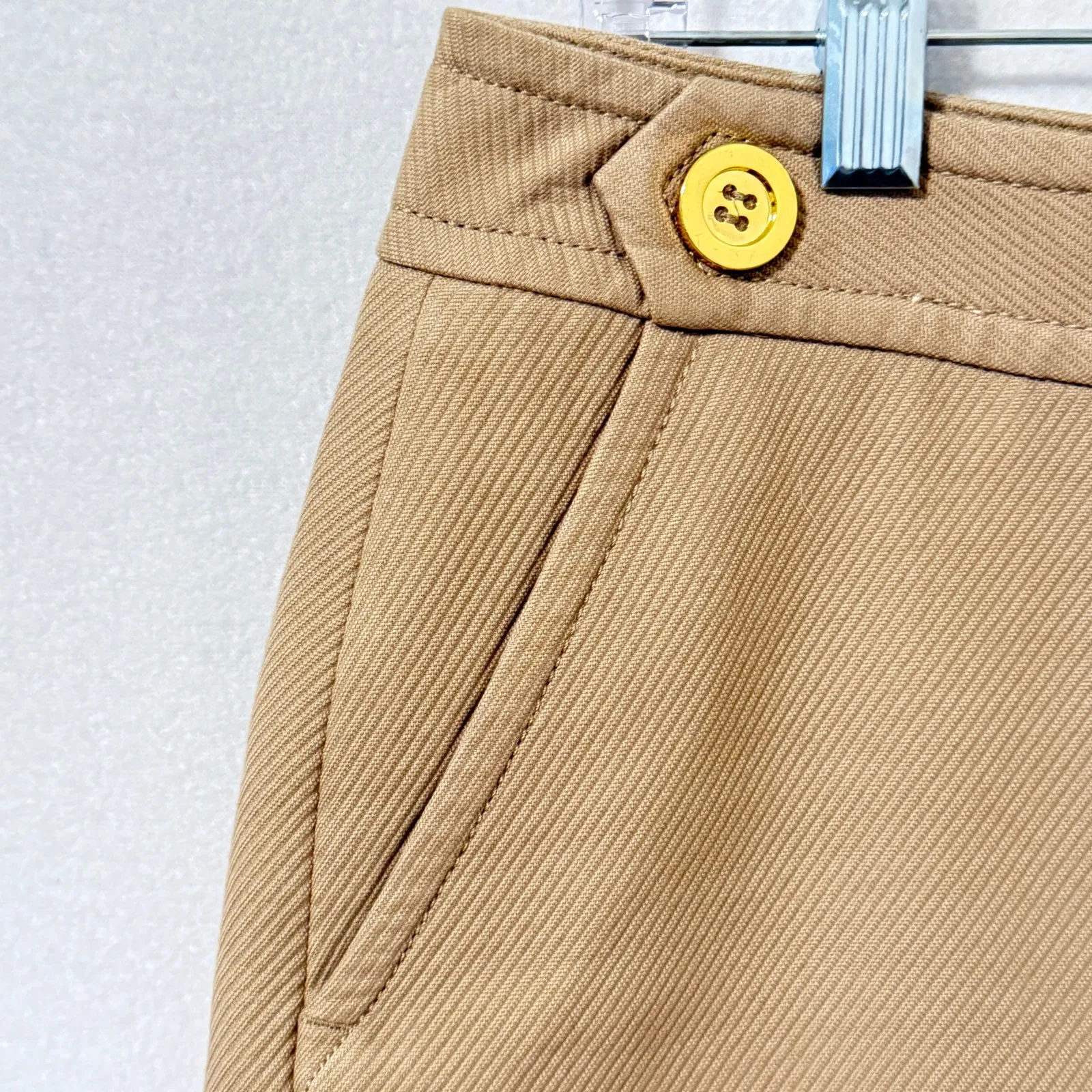 Talbots Ribbed Khaki Beige Pencil Mini Skirt Gold Buttons‎ Sz 6P Office Business - Image 4