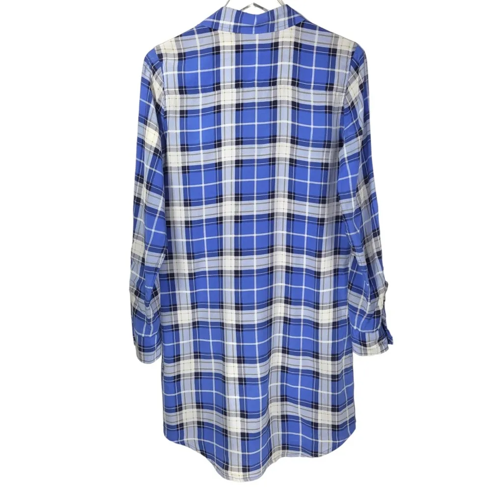 Equipment Femme Brett Silk Plaid Shirt Dress in Blue/White - Image 9