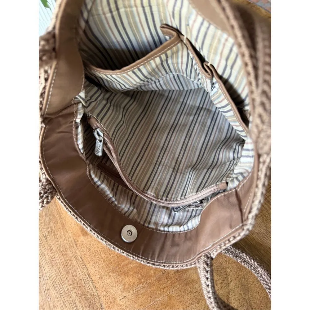 The Sak Crochet Shoulder Bag Taupe Woven Boho Casual Everyday Purse - Image 7