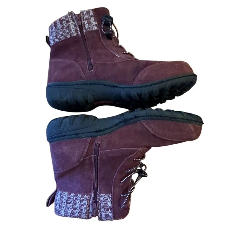 Sporto Boho Boots Water-Resistant Wine Suede Lace-Up Side Zip Ankle Size 7.5M - Image 6
