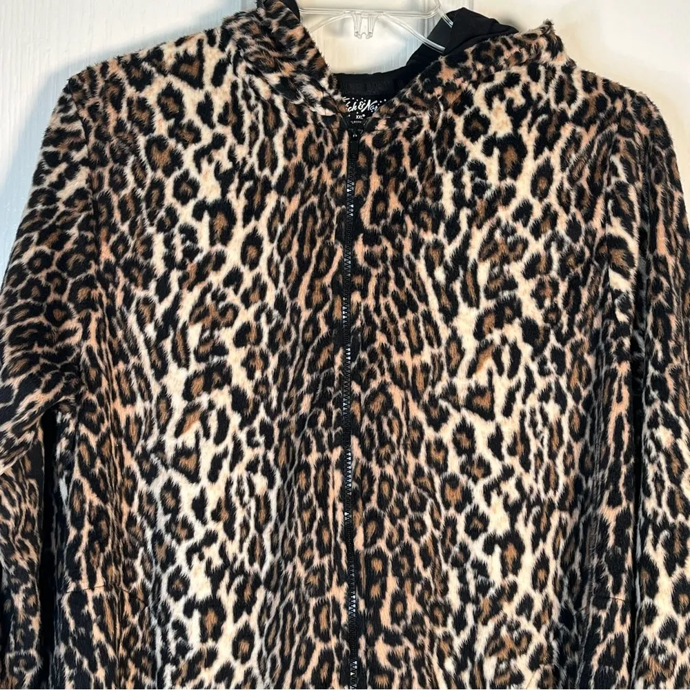 Nick & Nora Sz XXL One Piece Cat Pajama Sleepwear Hooded Footless Front Zip - Image 3