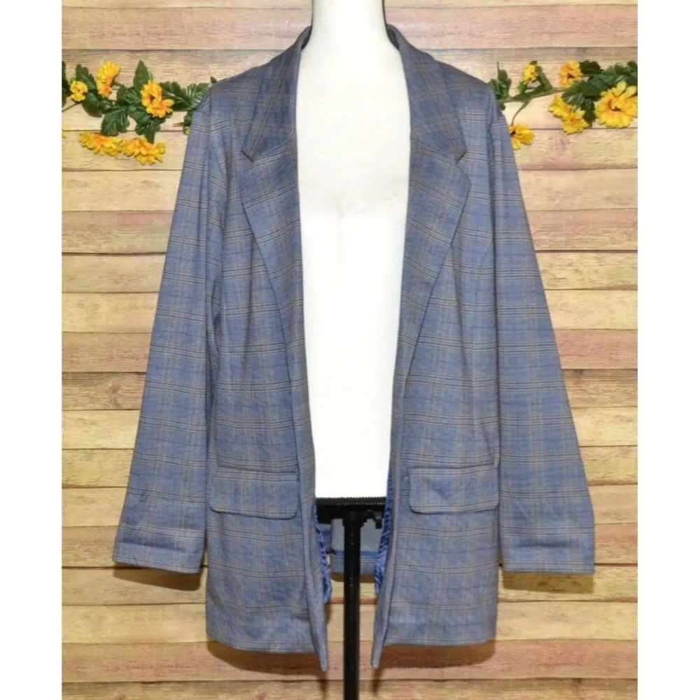 NWT Liverpool Boyfriend Blazer Womens 2X Blue Khaki Plaid Jacket Academia Preppy - Image 2