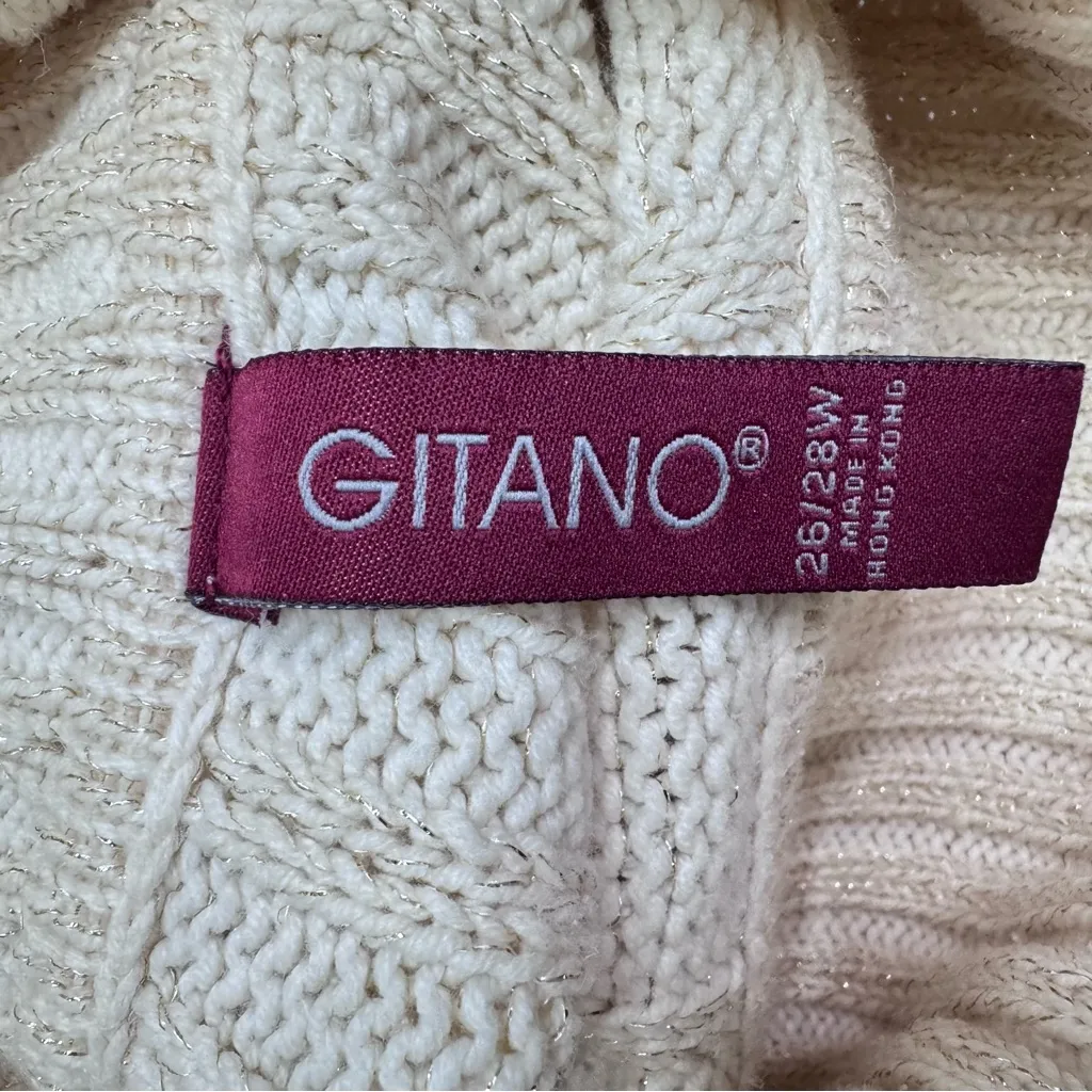 Vintage Gitano Ivory Cable Knit Turtleneck Sweater with Metallic Threads Y2K XXL - Image 7
