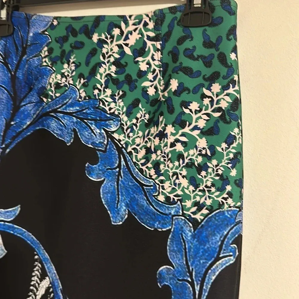 YIGAL Azrouel NYC green fern print scuba skirt NWOT spring floral Blue Size 4 - Image 2