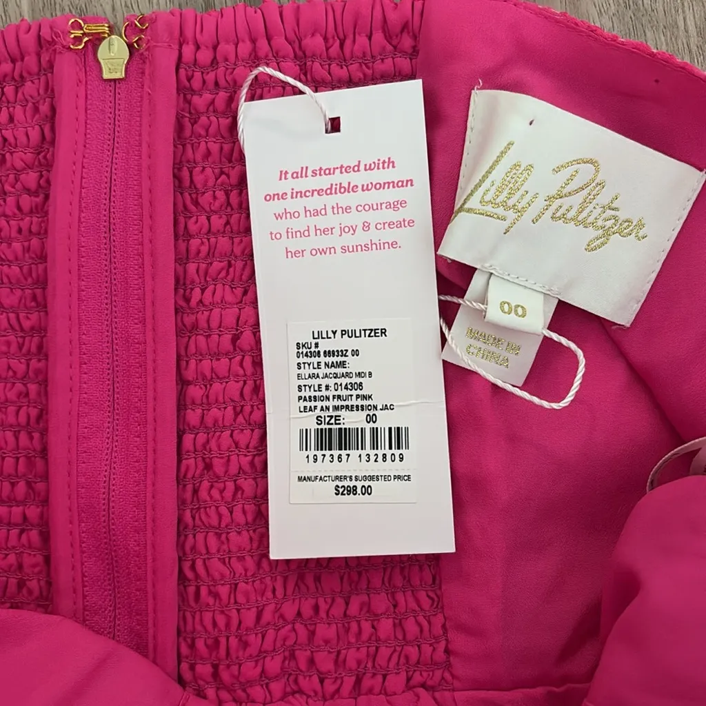 New Lilly Pulitzer Ellara Jaquard Midi Dress Size 00 NWT Bright Magenta Pink - Image 7