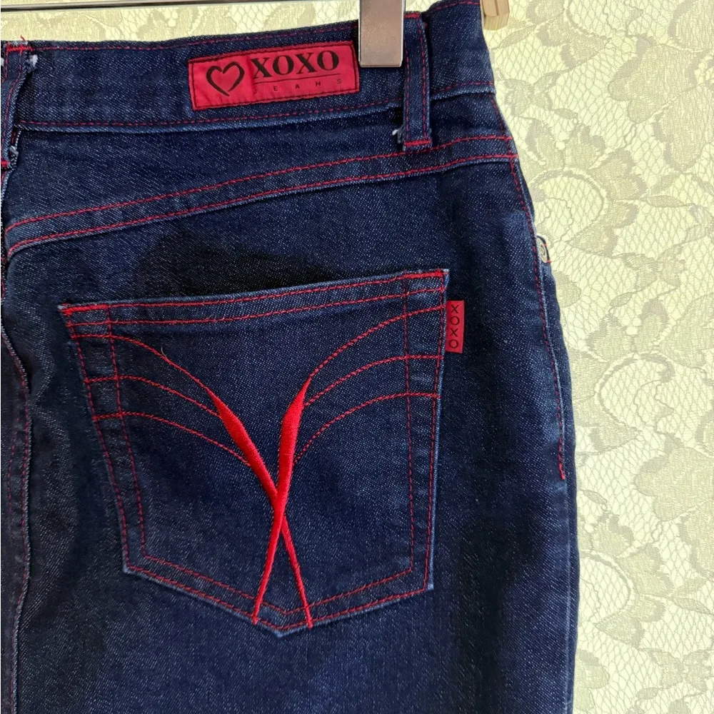 XOXO Navy Denim Skirt with Red Accents 5/6 small like new - Image 6