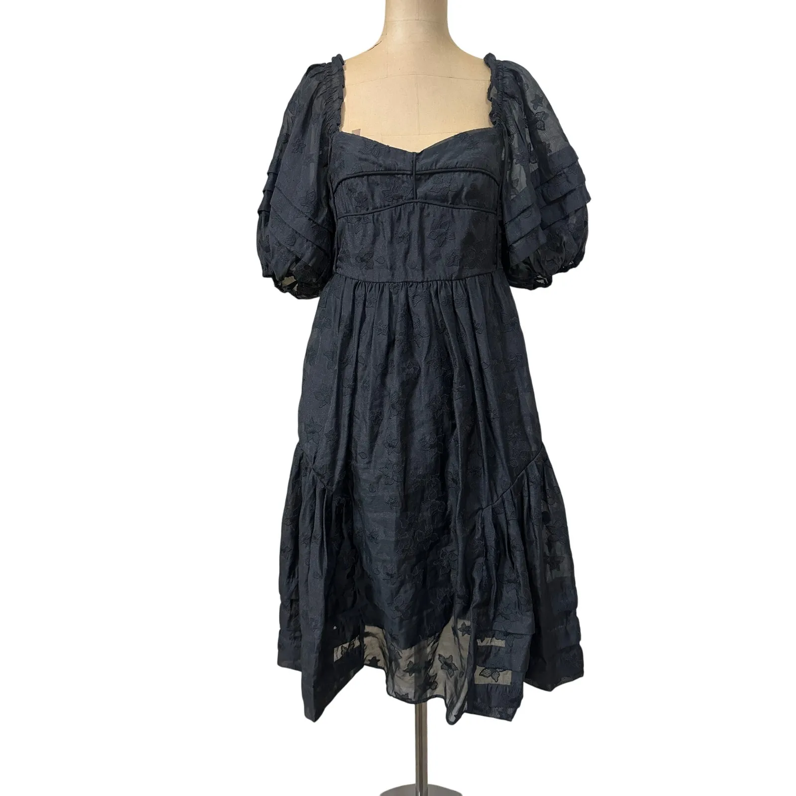 Hofmann Copenhagen Mini Dress Isabella Black Puff Short Sleeve Tiered Size M - Image 5