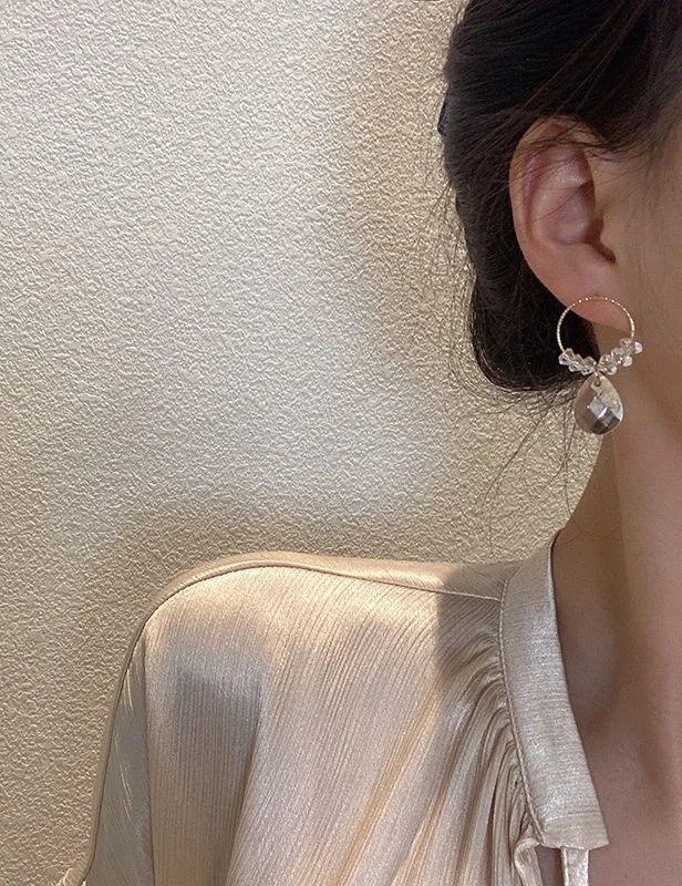 Women's Clear Crystal Teardrop Dangle Drop Hoop Earrings White - Image 5