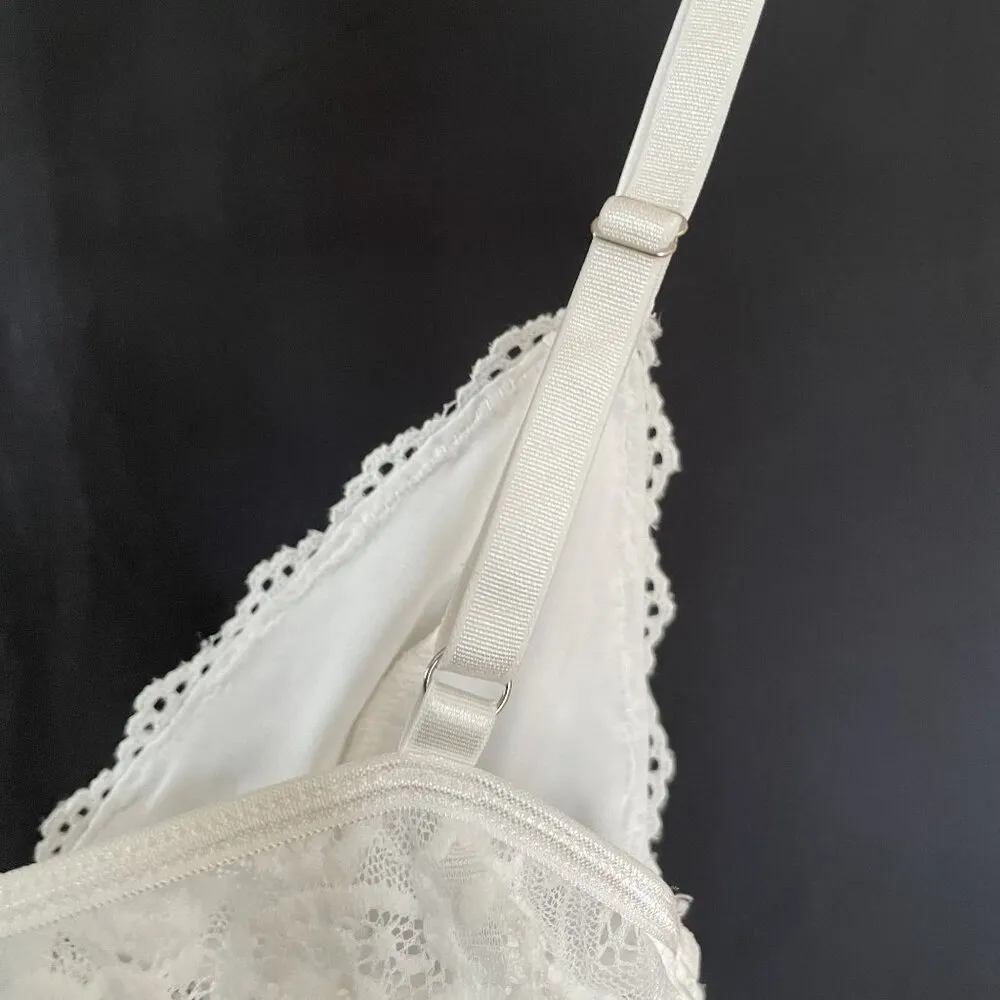 women's size small front button bralette unlined lace detail corset bra rose White - Image 8