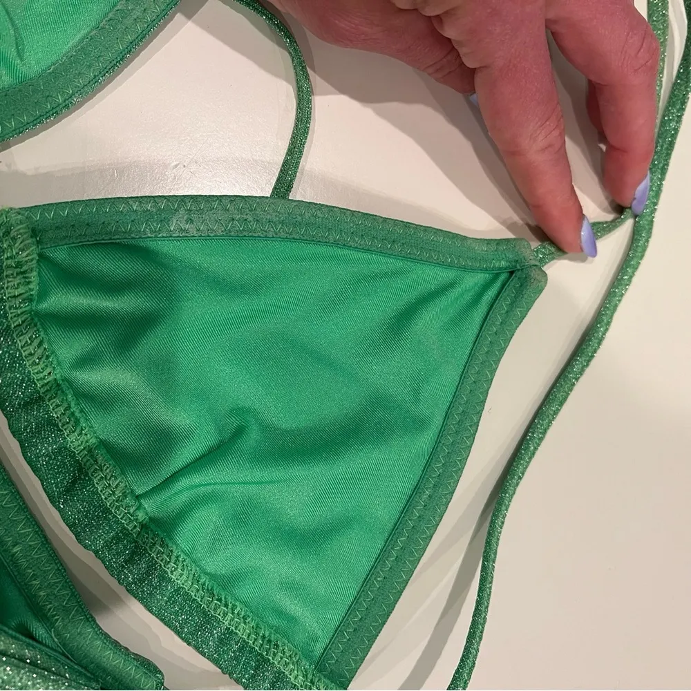 Bright green sparkle bikini - Image 7