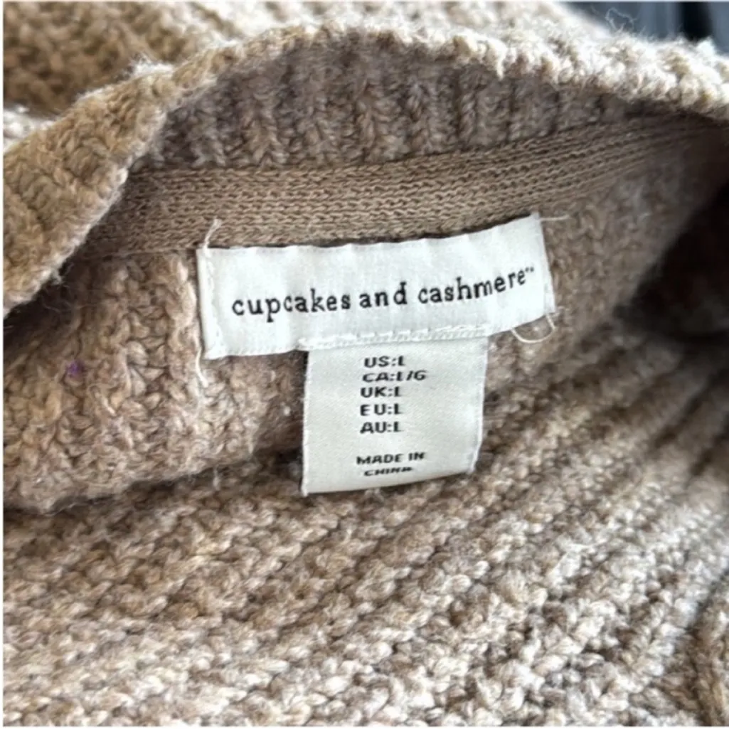cupcakes & cashmere Taupe Cable Knit Cardigan Tan Size L - Image 10
