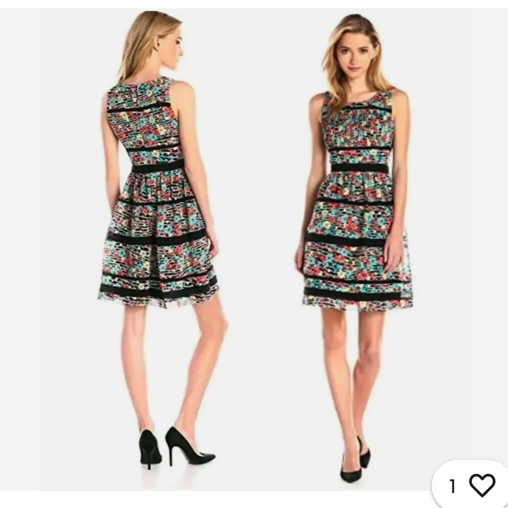 Jessica Simpson Black and White Sleeveless Crew Neck Midi Dress - Image 2