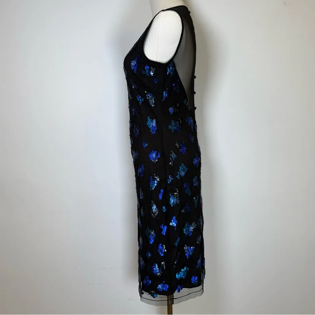 REISS Peacock Sequin Embellished Cocktail Dress Sheer Mesh Back Women’s Size 4 - Image 9