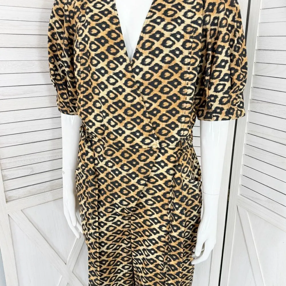 Scotch & Soda Jumpsuit Leopard Animal Print Puff Sleeve Utility Tan Black Medium - Image 8
