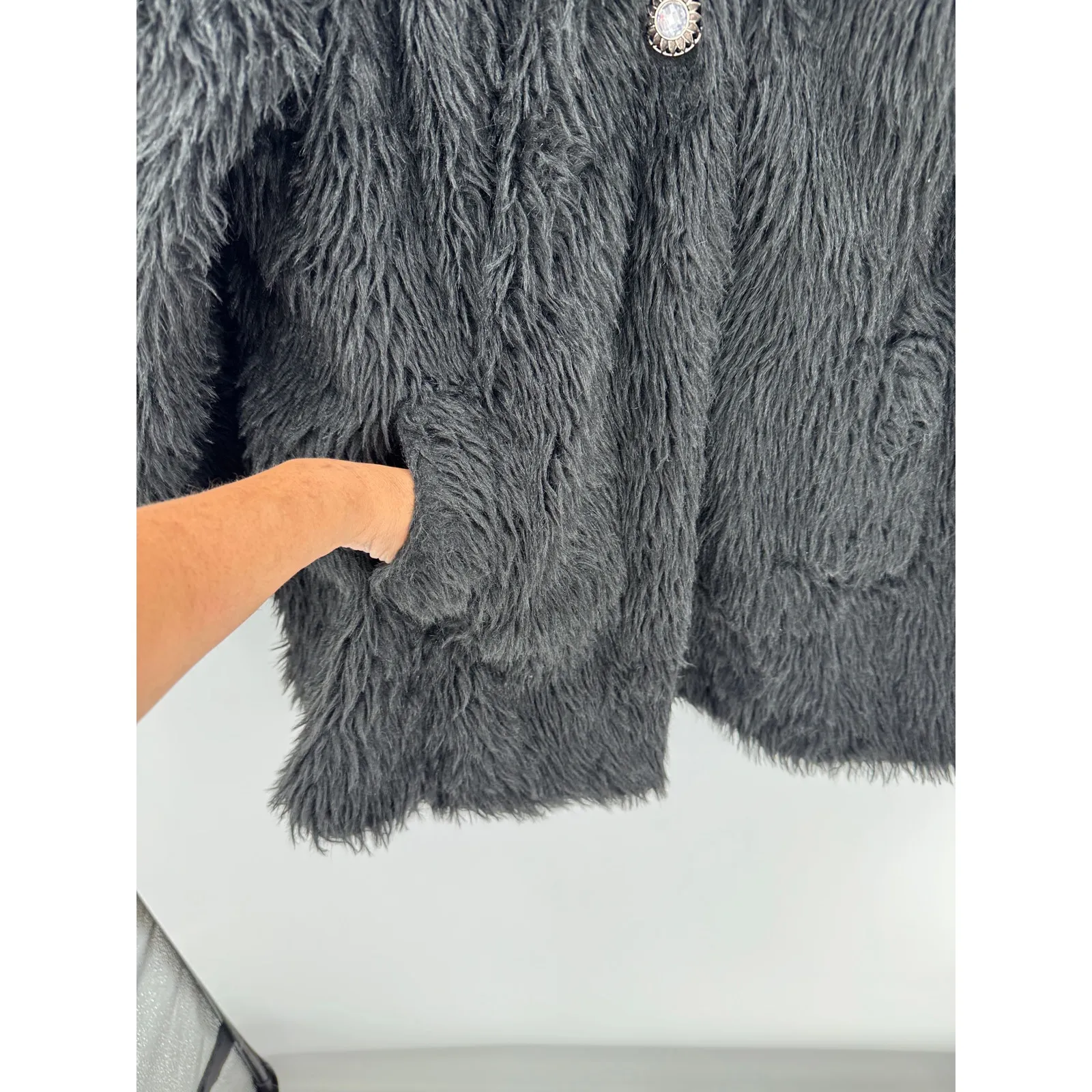 Vintage Paris Blues black early Y2K faux fur jacket size XL it girl Wimsygoth - Image 4