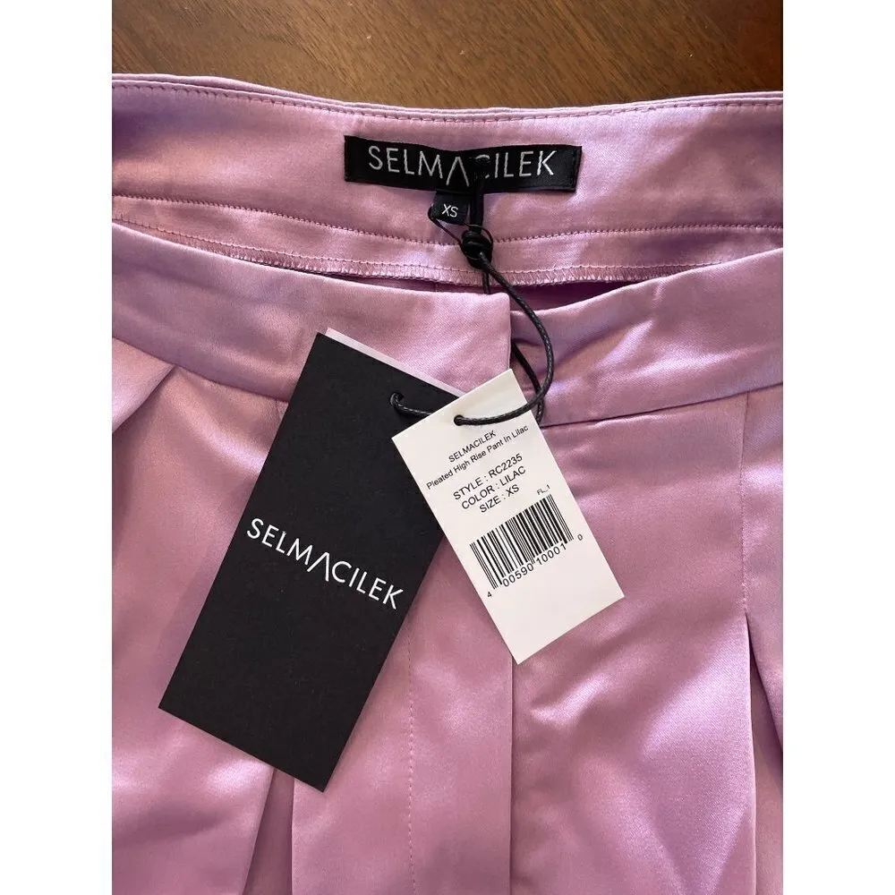 SELMACILEK Pleated High Rise Pants in Lilac XSmall New Womens Trousers Purple Size XS - Image 9
