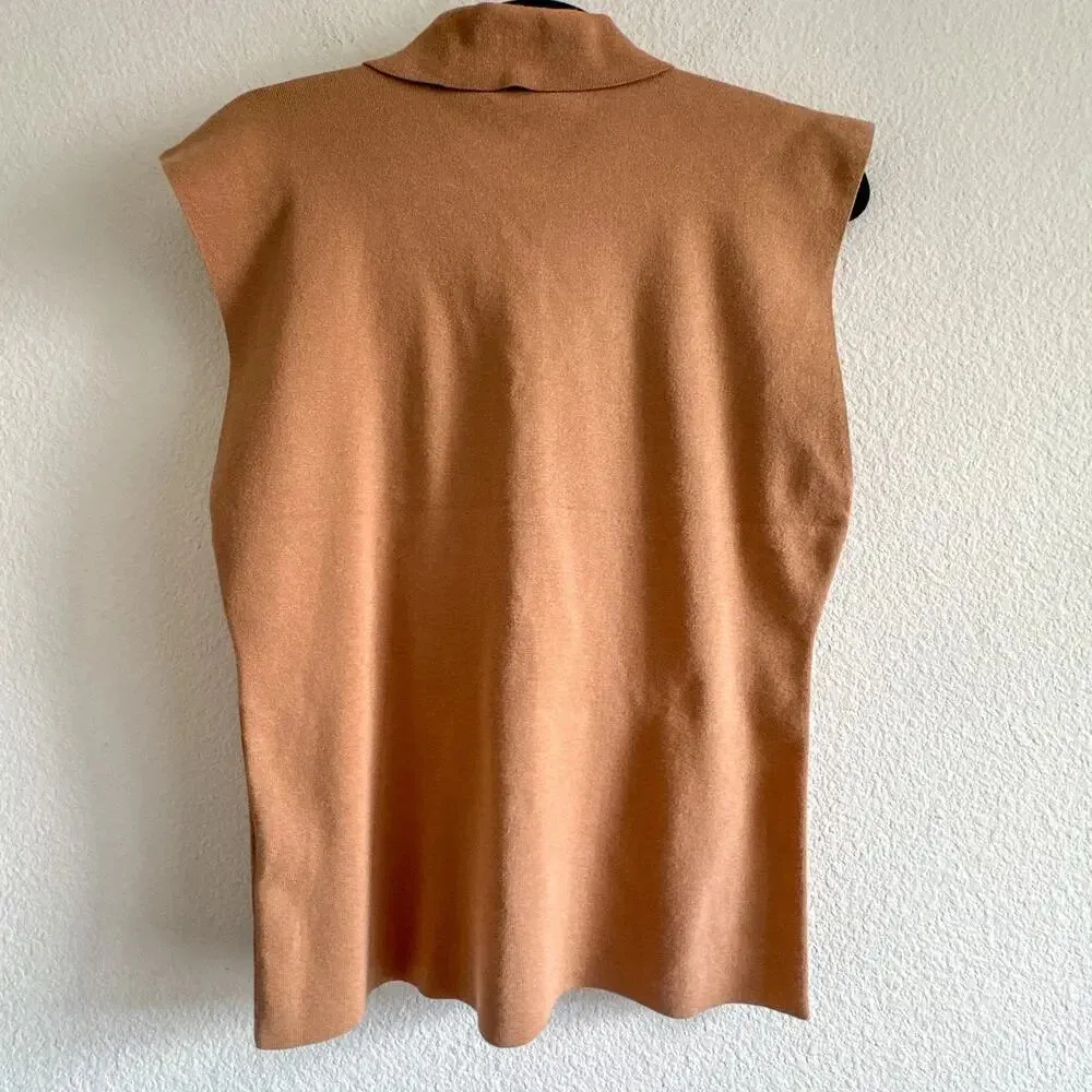 A.L.C. Taylor Knit Polo Collared Sleeveless Sweater Top Tan Size XL - Image 6