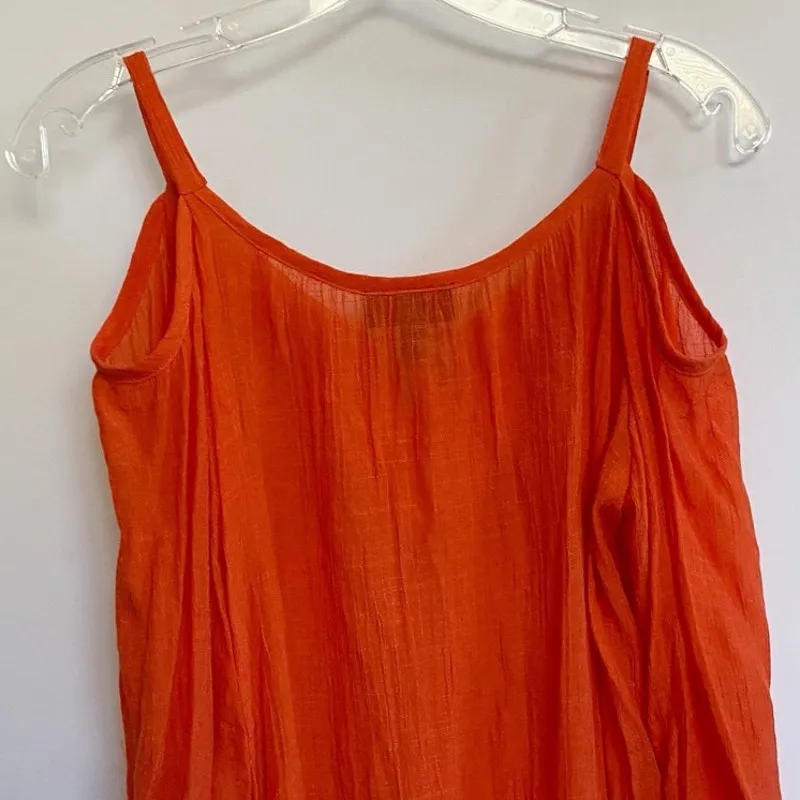 IZ Byer Women's Orange Beaded Front Cold Shoulder Boho‎ Top - L EUC - Image 6