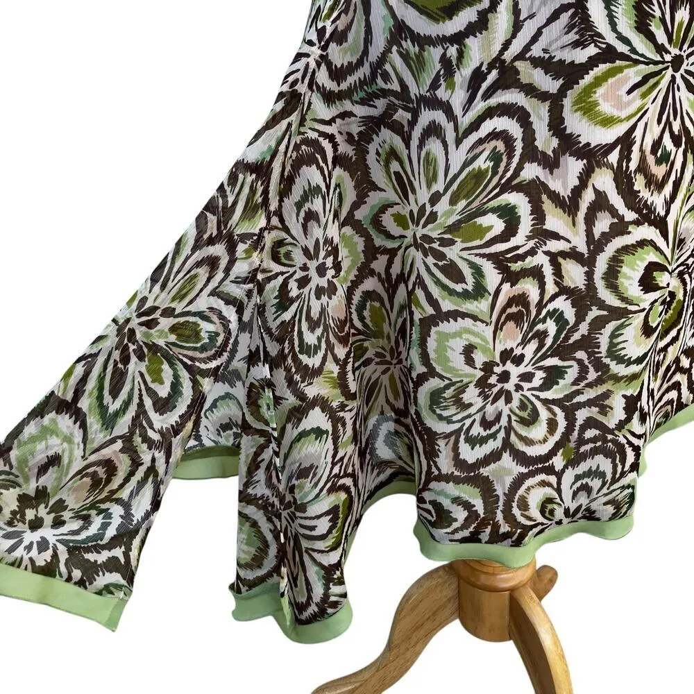 VTG Worthington Skirt Sz 14P Brown Tan Floral Chiffon Lightweight Boho Y2K Retro - Image 5