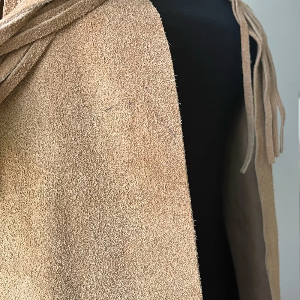 Vintage Suede Open Front Fringe Vest, Sz S - Image 10