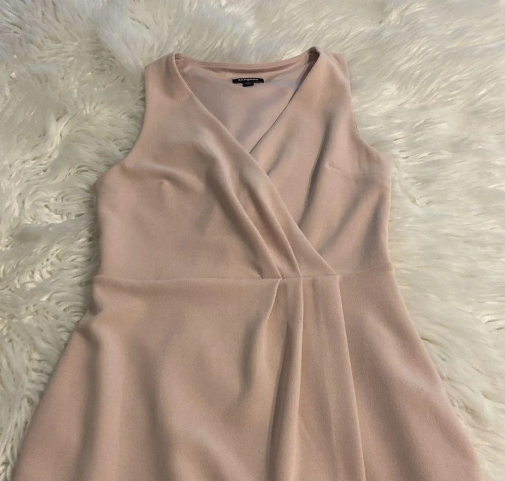 EXPRESS light pink  Tan Sleeveless Sheath Dress V-neck Cocktail size XS excellen - Image 9