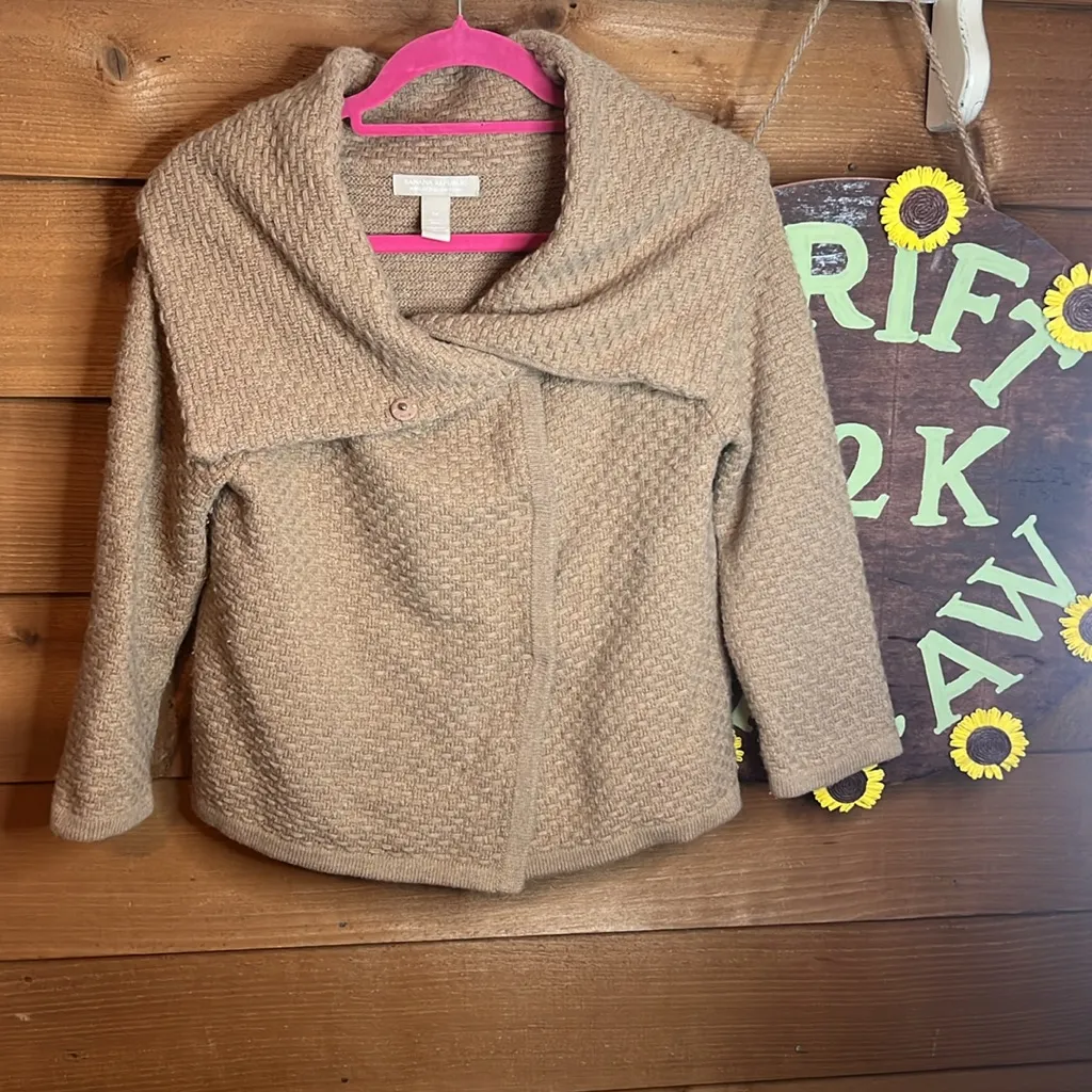 Banana Republic Merino Wool Cashmere Italian Yarn Basket Weave Tan Cowl Sweater - Image 2