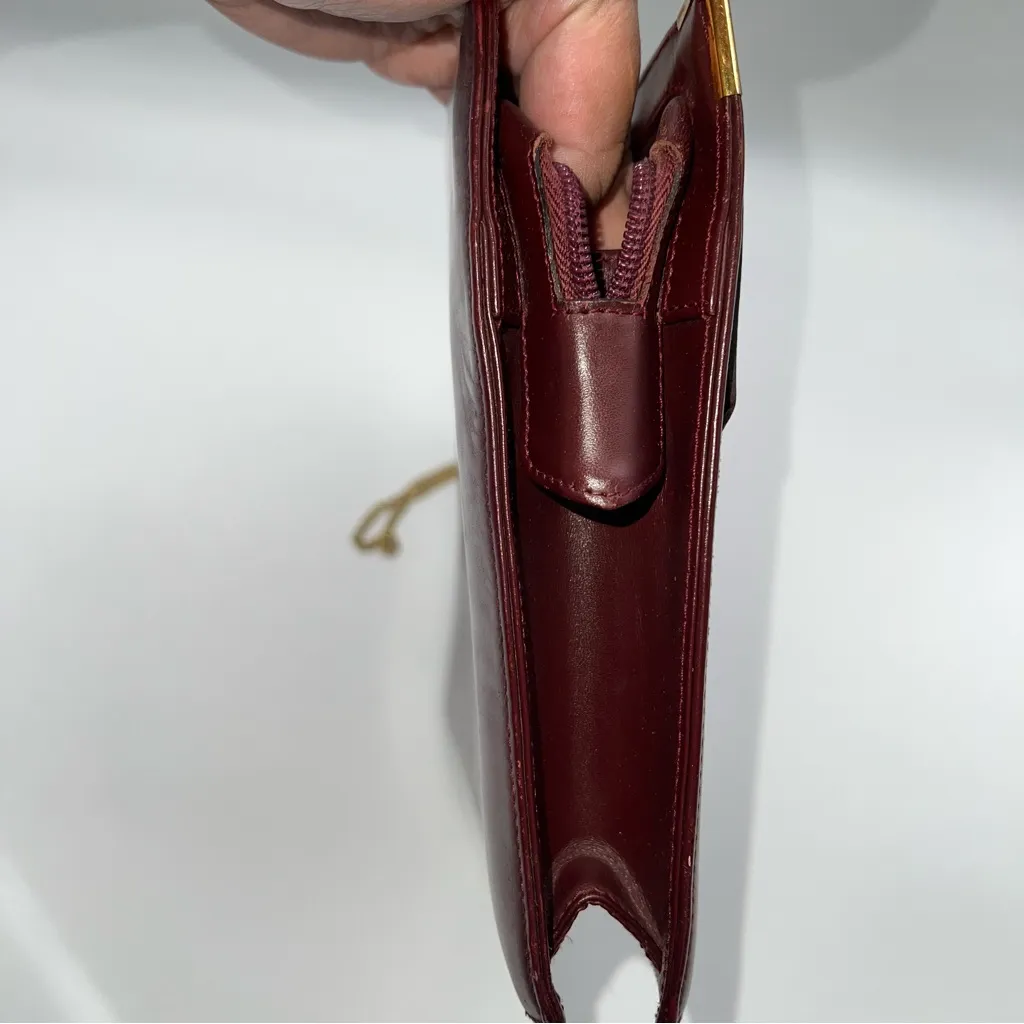 Cartier Must Line Vintage Classic Burgundy Leather Clutch-Detachable Wrist Chain - Image 5