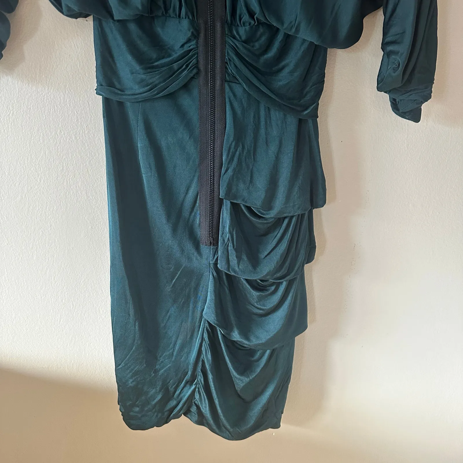 Yigal Azrouel Jade Green Bat Wing Ruched Dress Size 0 - Image 5
