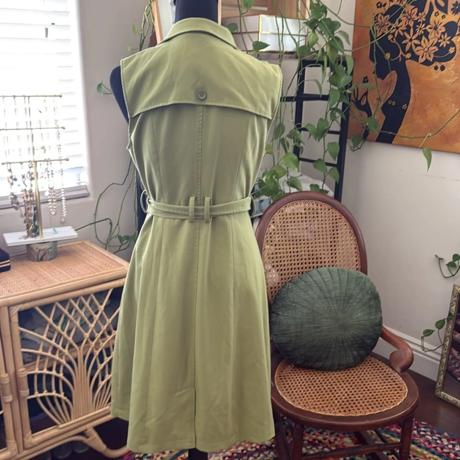 ModCloth Spring Green Sleeveless Button Up Belted Trench Dress - Image 2