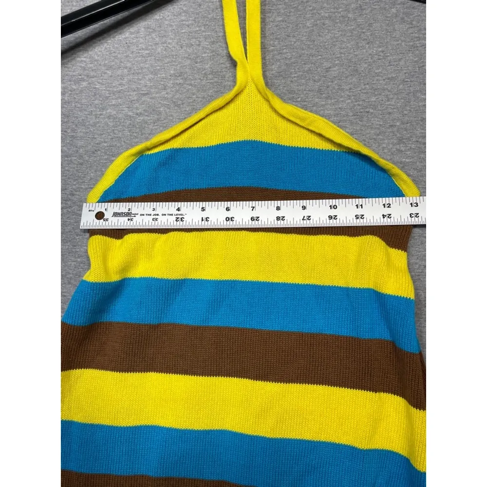 Women's Mariuccia Yellow Blue and Brown Striped Dress Size XS/S - Image 5