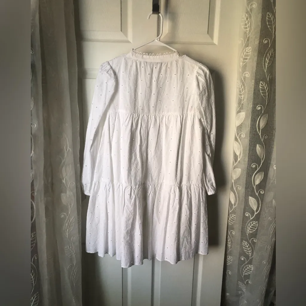 ZARA Embroidered Eyelet Floral Cotton Mini button down Dress boho babydoll sz M - Image 9