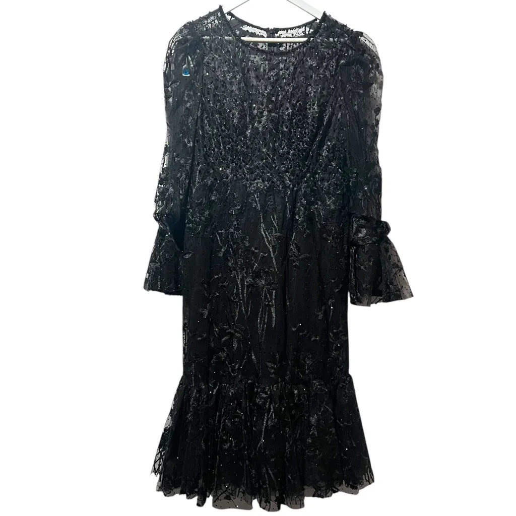 Mac Duggal Black Ruffle Wrist Embellished High Neck Midi Dress Sz 10 Style 20431 - Image 4