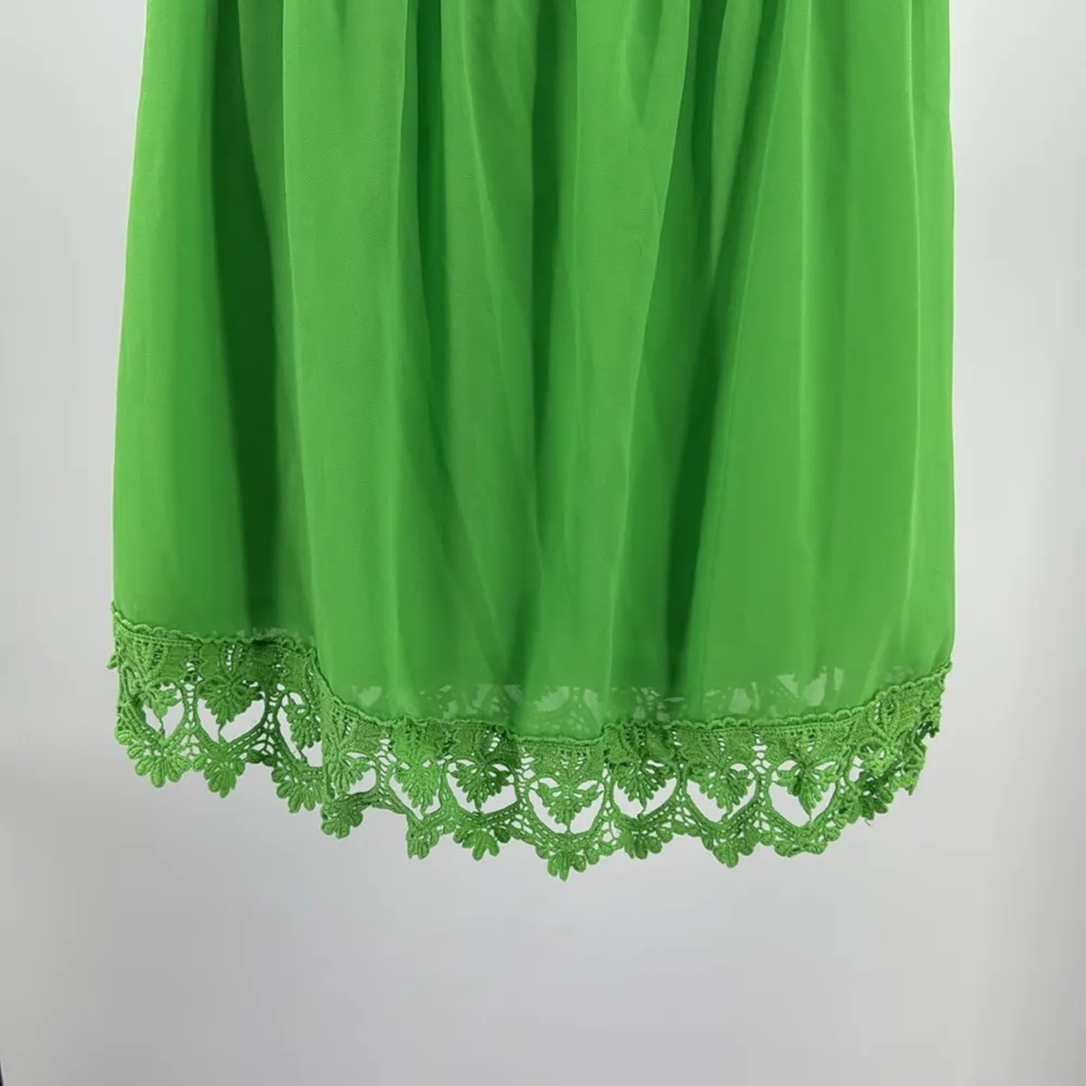 Umgee Green Mini off the shoulder lace trim detail dress M lined bright festival - Image 8