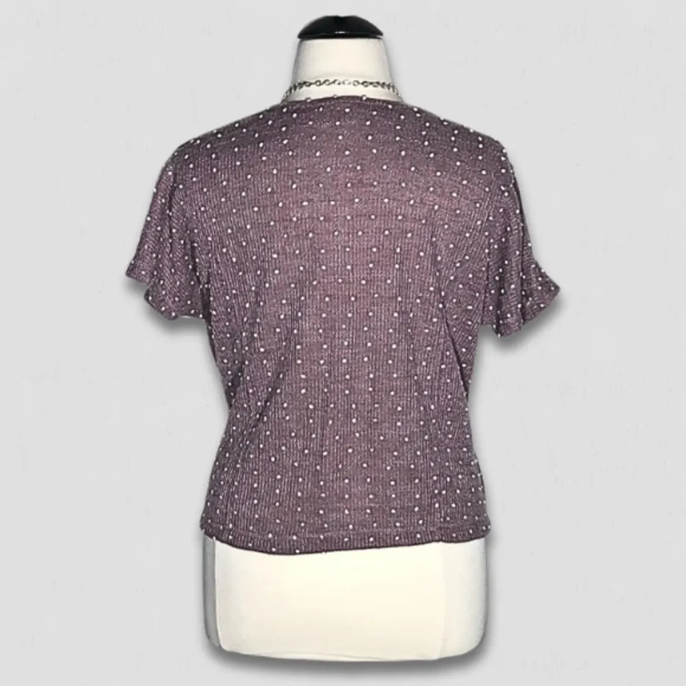 Flower & Feather Knit Top Short Sleeves Split Neckline Lightweight Rose Pink XL - Image 2