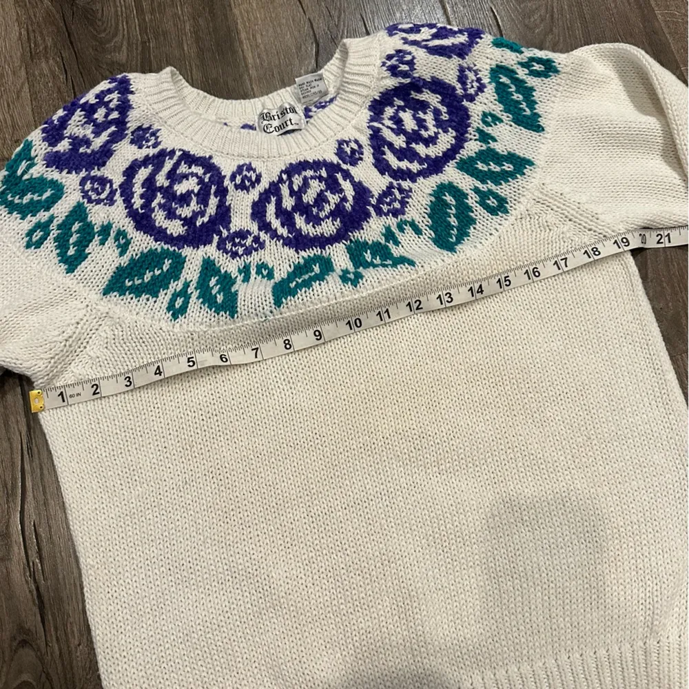 VTG Bristol Court Sweater Women's M Purple Teal Floral 90’s Retro Cottagecore Blue Size M - Image 7