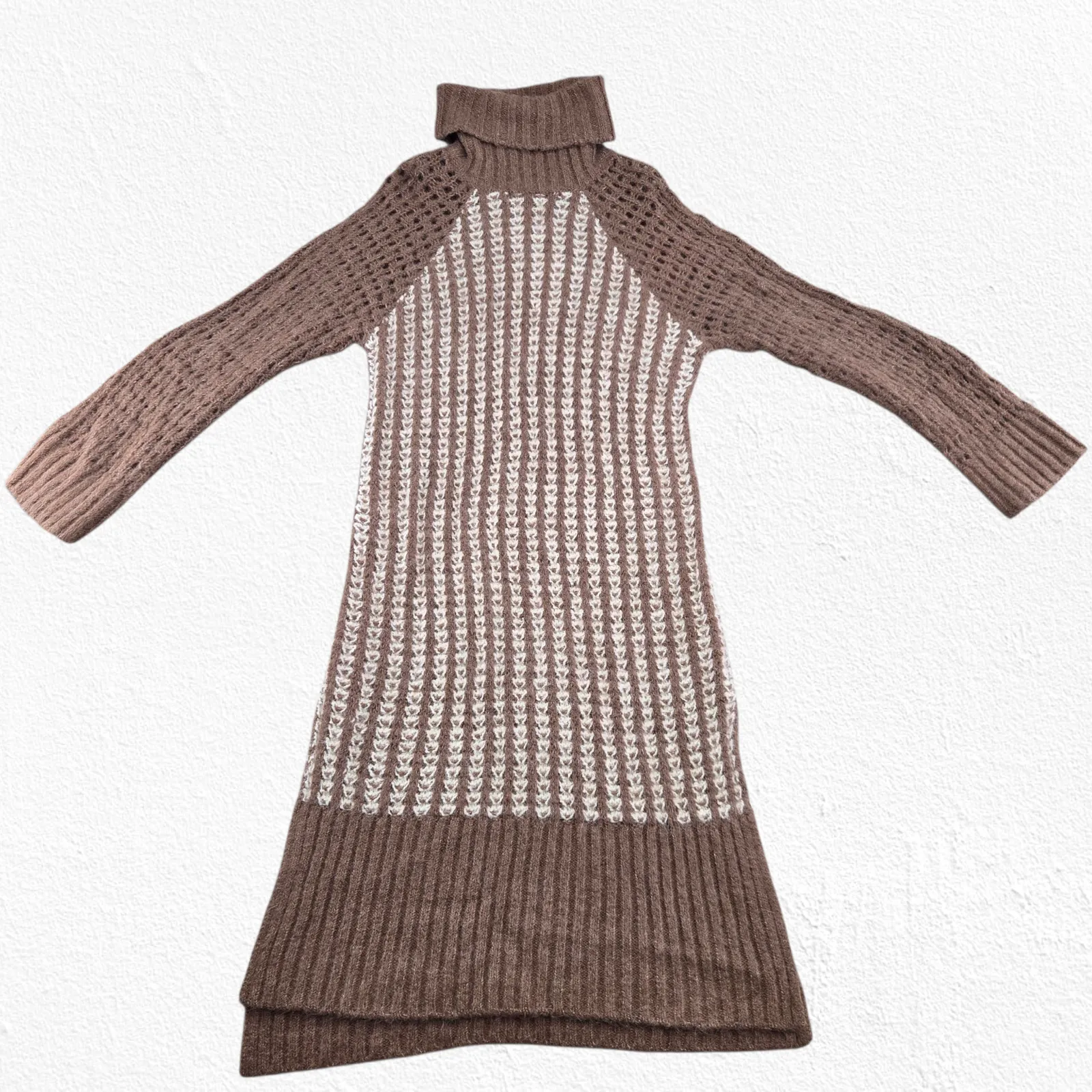 byTiMo Brown Cream Alpaca Blend Knit Turtleneck Maxi Sweater Dress Size Small - Image 5