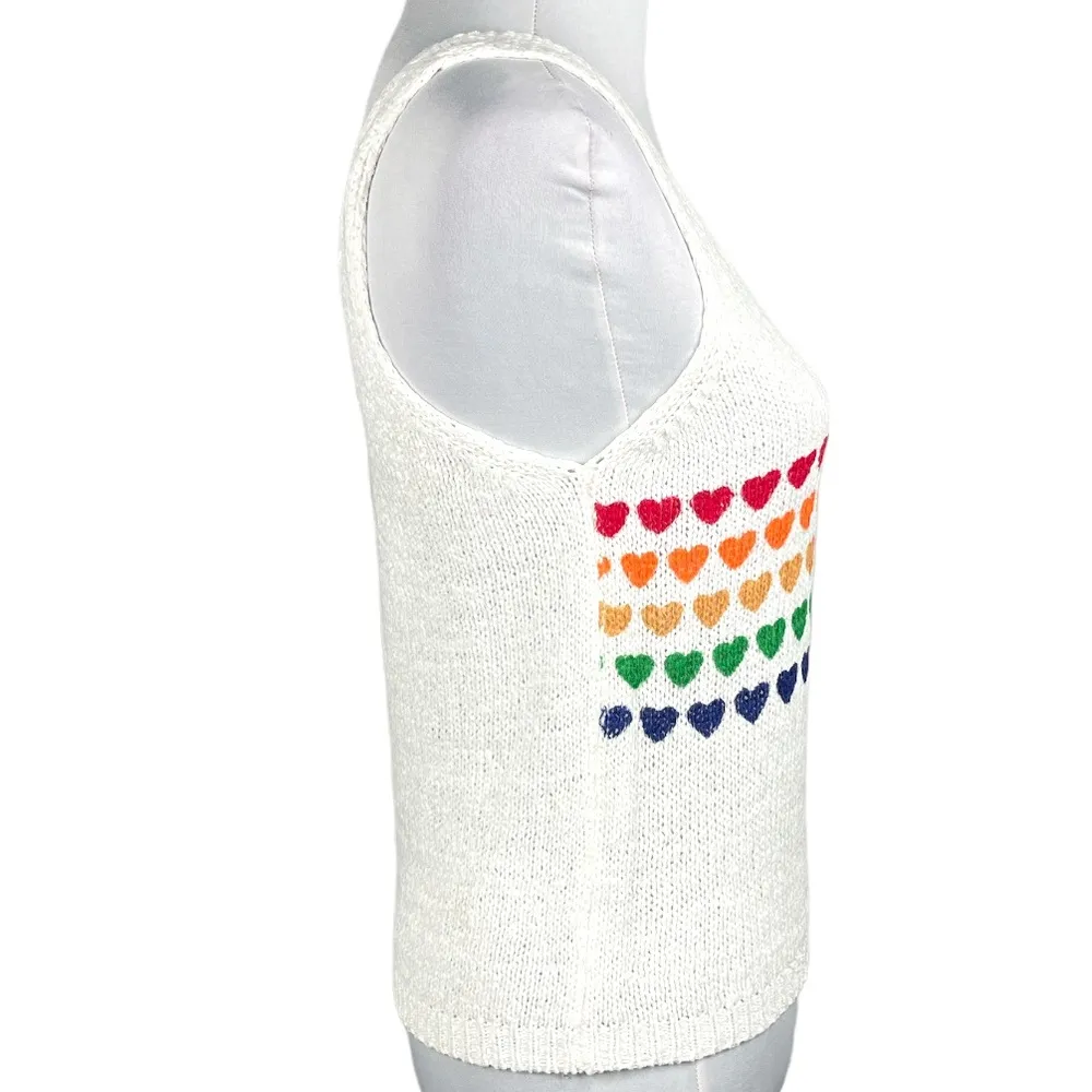 Moon & Madison Striped Hearts Sleeveless Sweater White Rainbow Size Small - Image 3