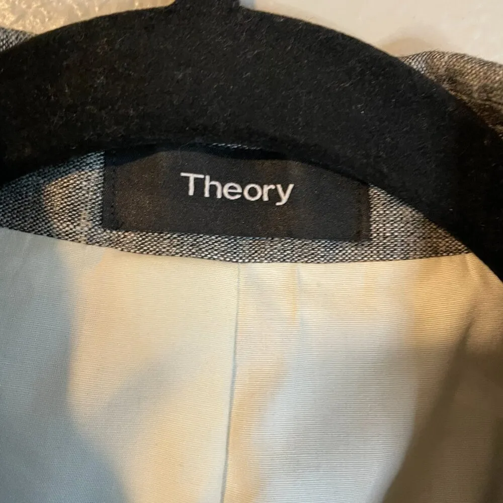 THEORY LINEN Blend Women DBL Breasted Blazer Sharkskin 10403101 Sz 4 Career Work - Image 3