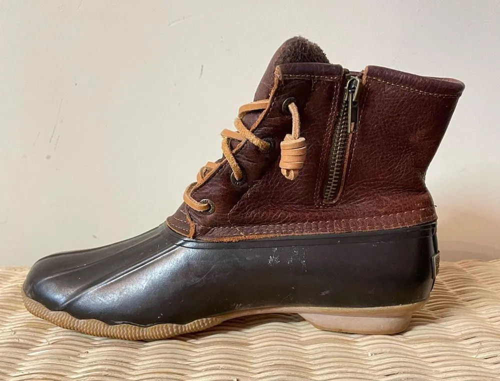 Sperry Saltwater Waterproof Duck Rain Boots Brown Leather size 8 women’s - Image 4