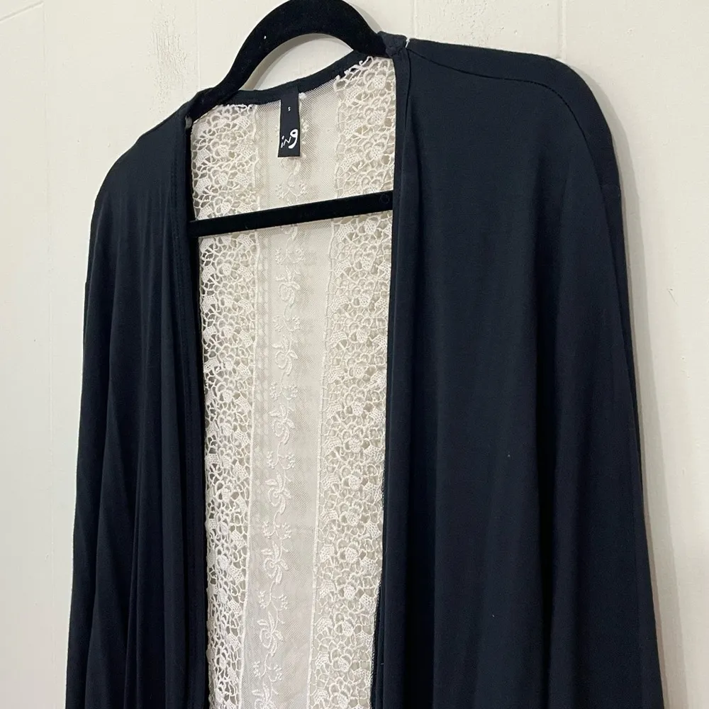 ING Black Open Front Cardigan ~ Sheer Lace Back ~ Bohemian ~ Size S - Image 3