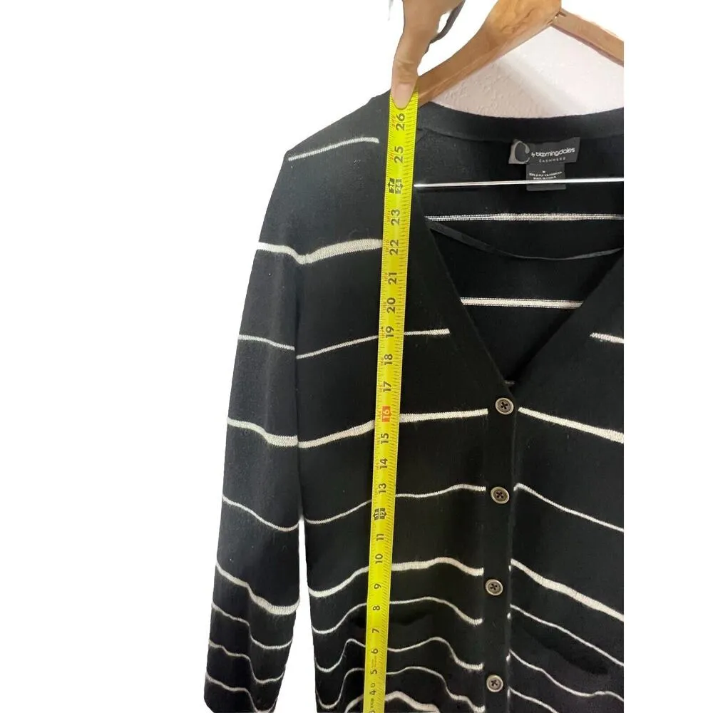 Bloomingdale's 100% Cashmere Black White Cardigan Sweater Striped M Nautical - Image 5