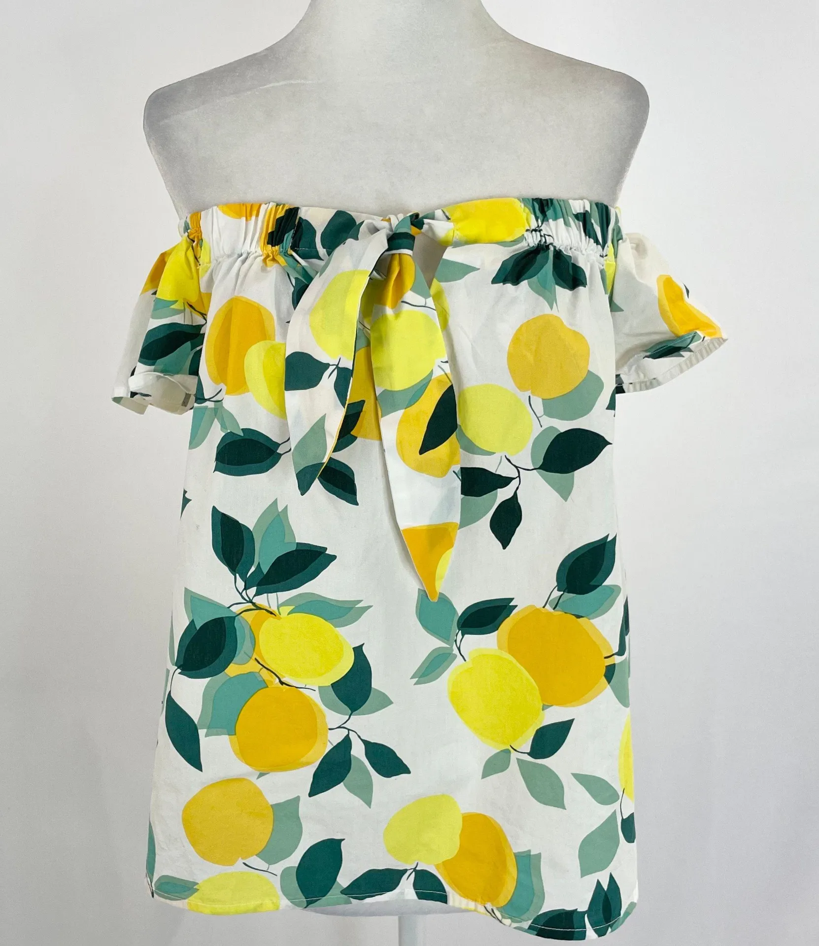 Lemon Print Tie Front Off The Shoulder Shirt Size Medium - Image 8