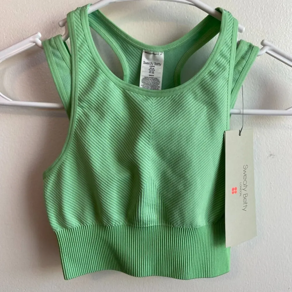 NWT Sweaty Betty Salix Green Illusion Seamless Sports Bra - Image 4