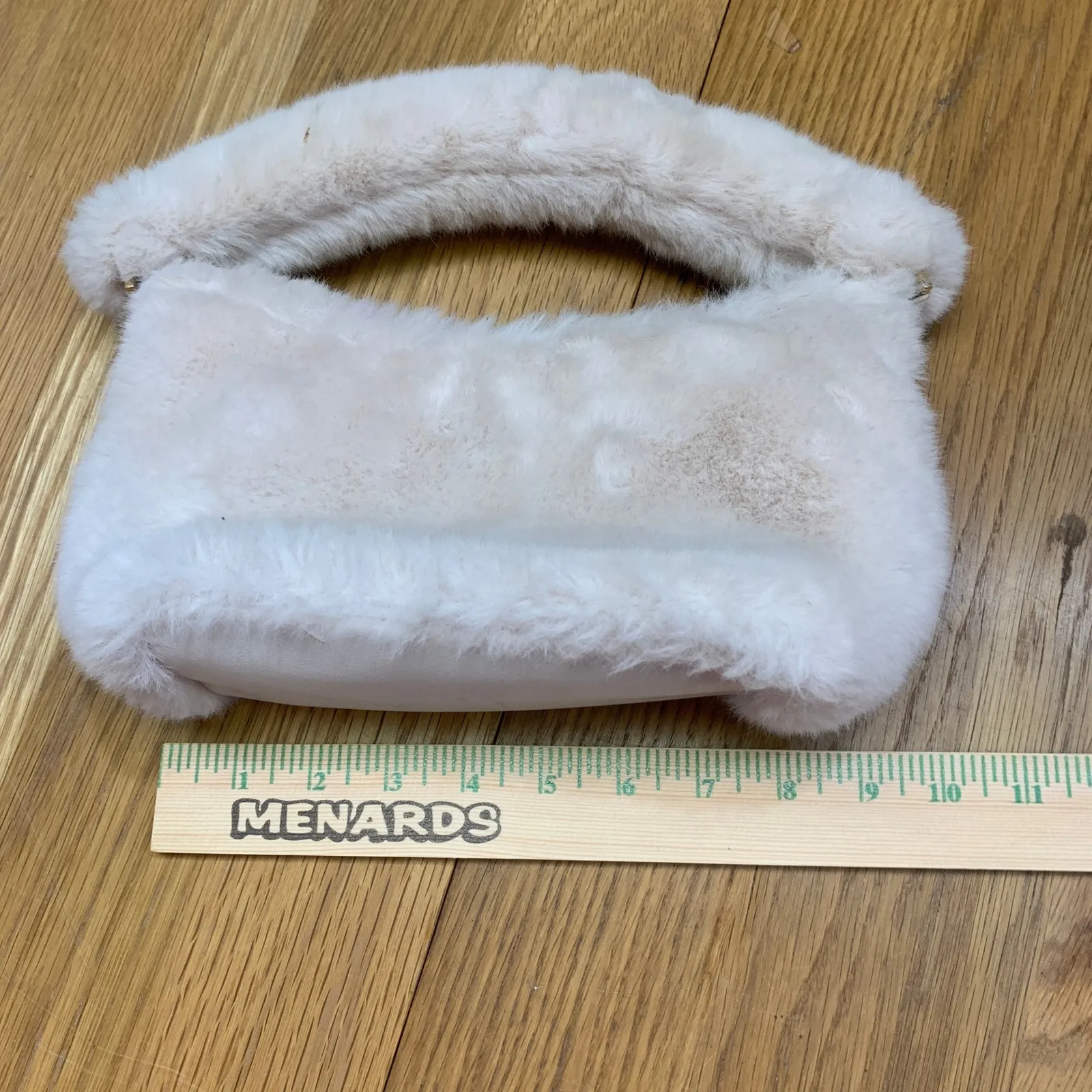 A New Day Purse Faux Fur Handbag Cream Fuzzy Top Handle Bag Zipper Close Chic - Image 6